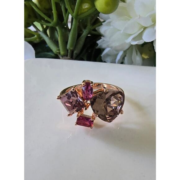 Jewelry - Rose Gold Plated CZ Pink Stone Ring Size 8 New